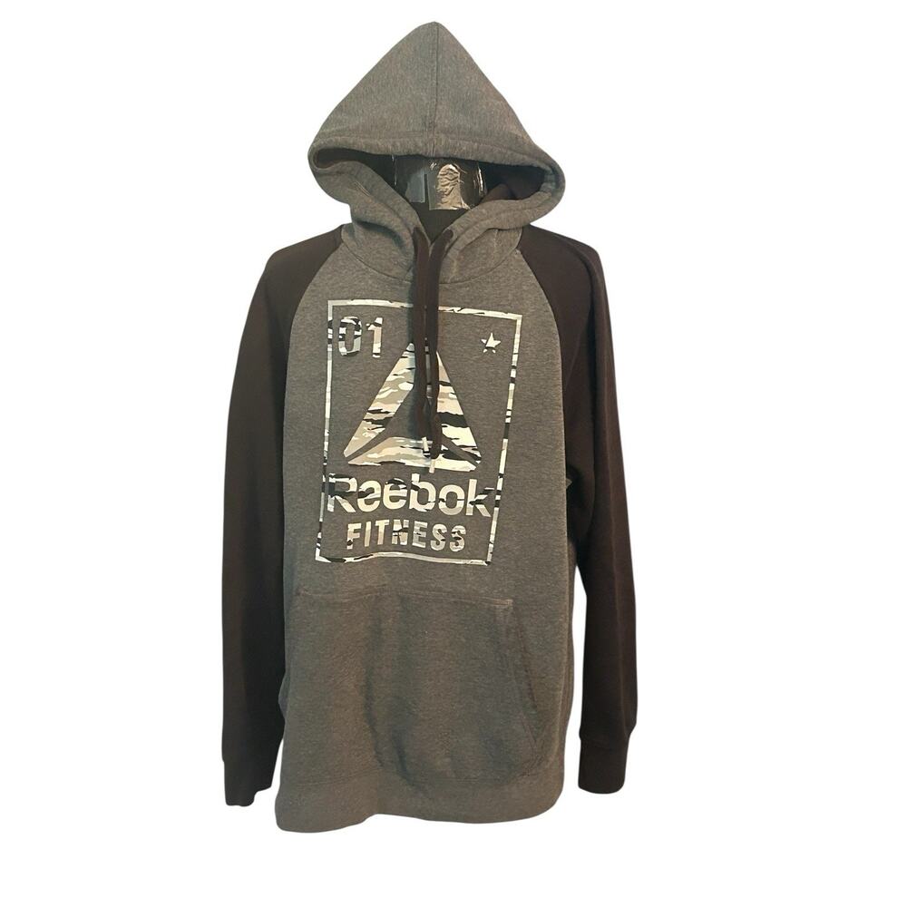 Reebok Hoodie Mens Medium Gray Sweatshirt With Pocket‎ Long Sleeve